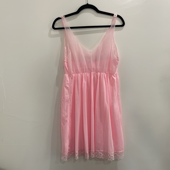 Vintage Montgomery Ward Pink Lace Slip Nightgown Dress Size Large Made In USA - Picture 4 of 13